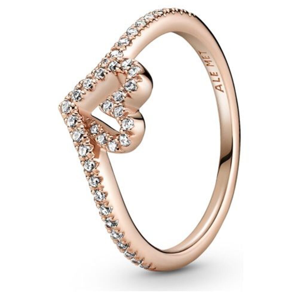 Pandora Rose Sparkling Wishbone Heart Ring -